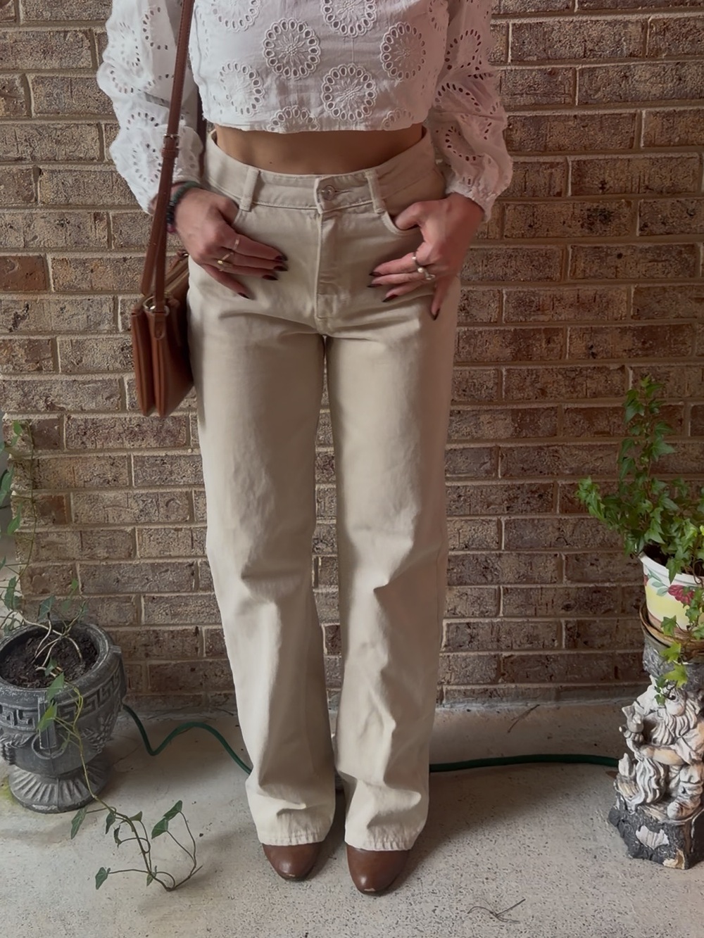 Zara | Relaxed Wide Leg | High Rise Jeans | Cream Beige | Size 6